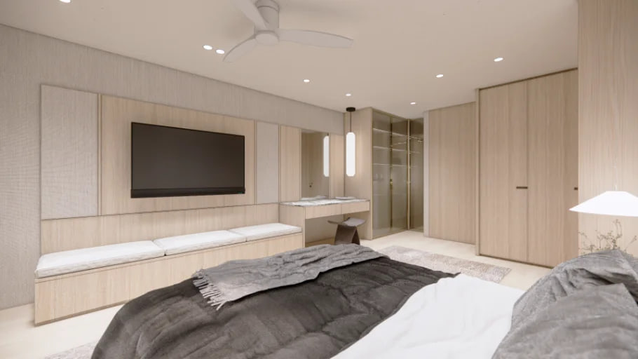 Master Suite 2 with a full wardrobe wall and front glazing