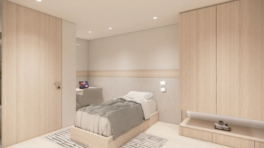 Bedroom 1 with built-in wardrobes and study space